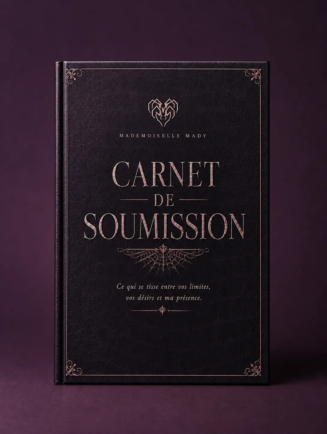 Carnet de soumission présenté de face dans une lumière aubergine