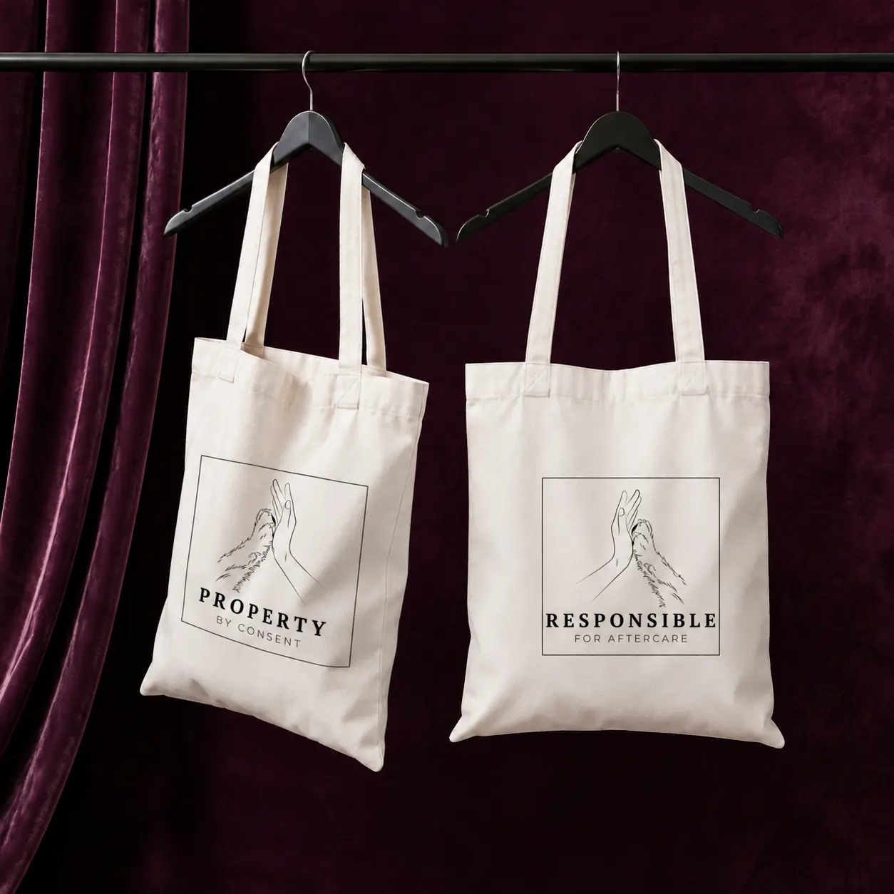 Duo de totebags D/s Property by consent et Responsible for aftercare