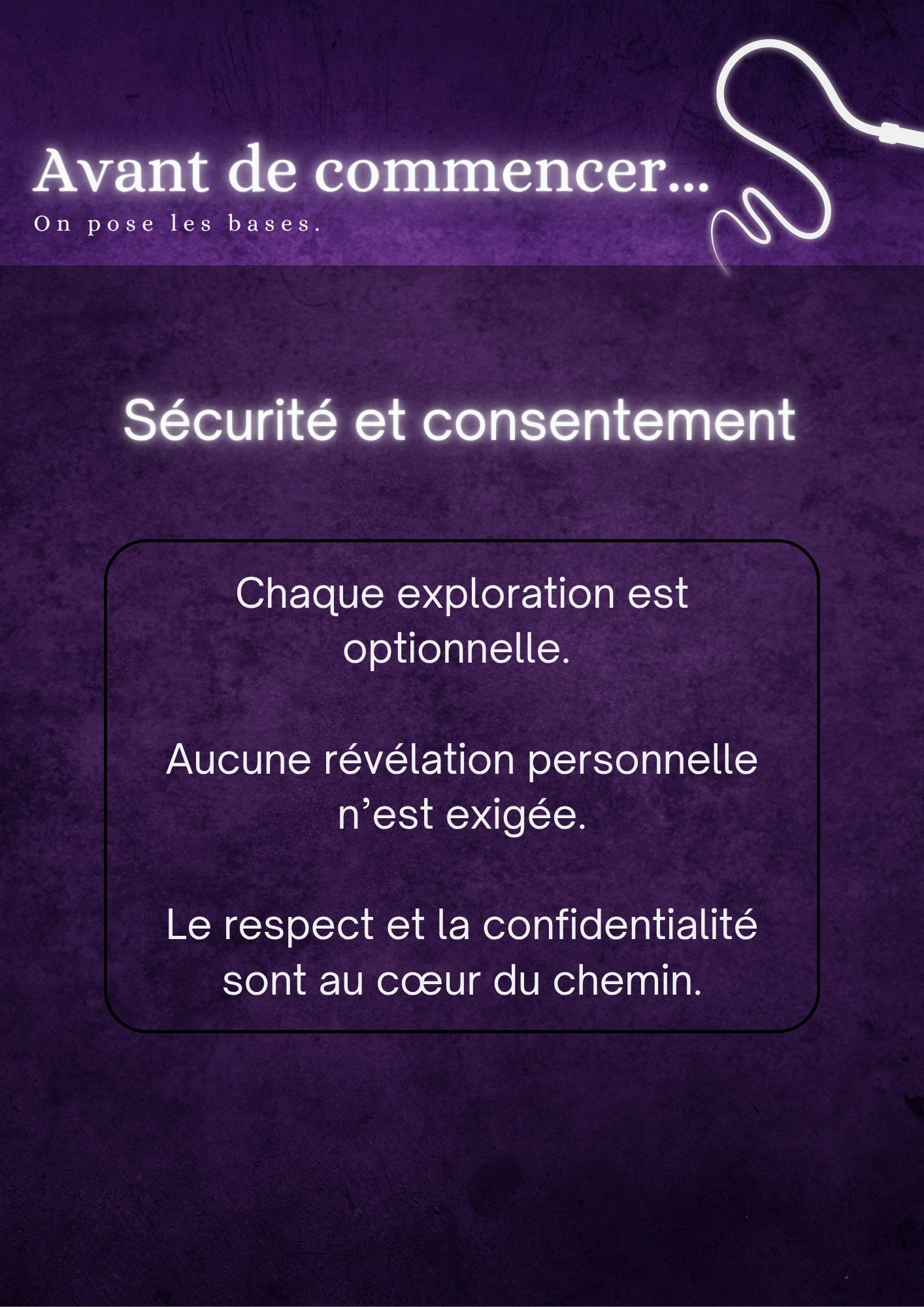 Avant de commencer · Sécurité et consentement