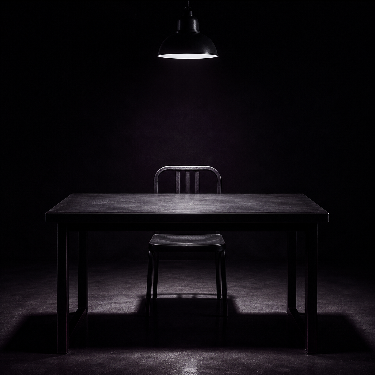 Bureau en métal noir dans une pièce éclairée