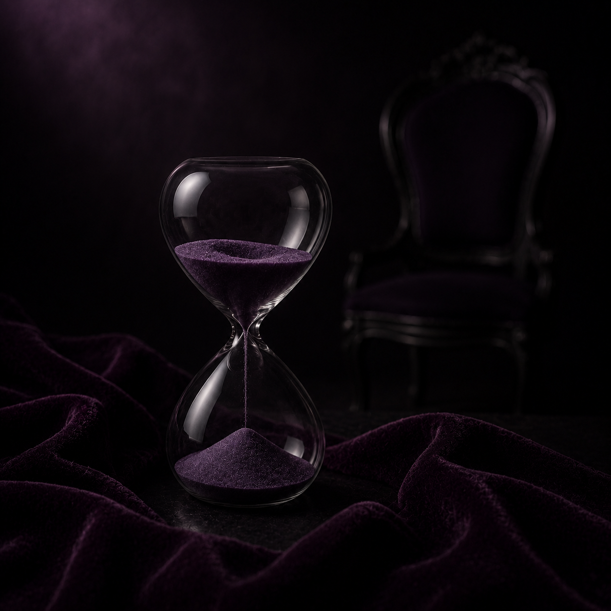 Sablier violet devant un siège vide