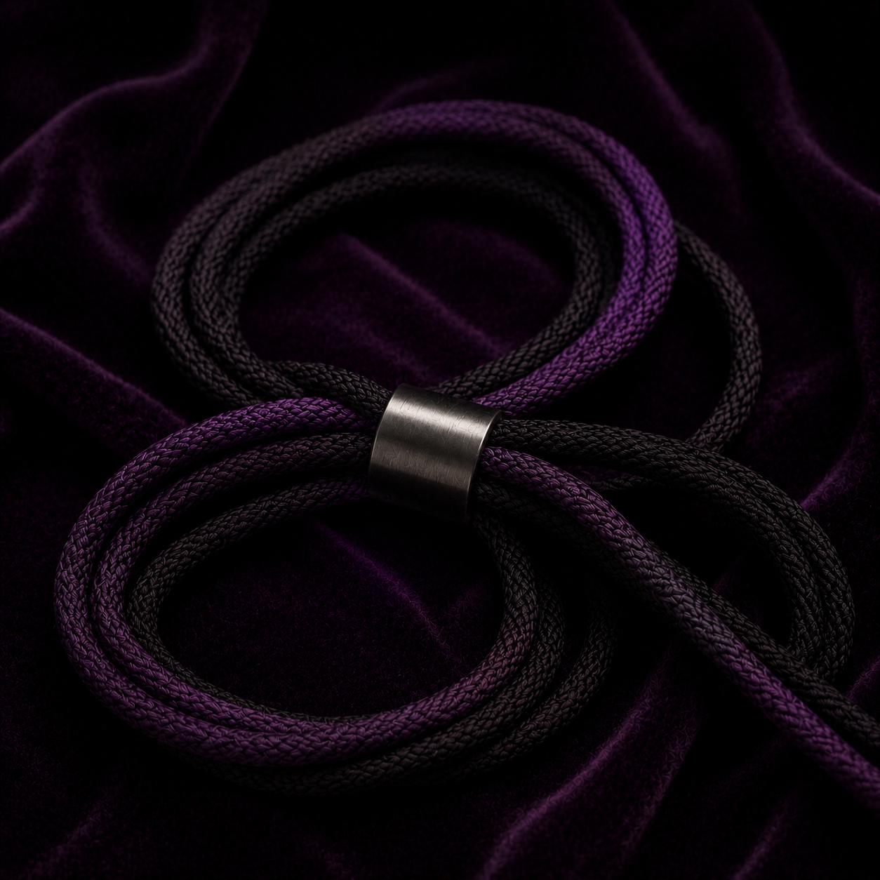 Cordes noires et violettes avec attache métallique